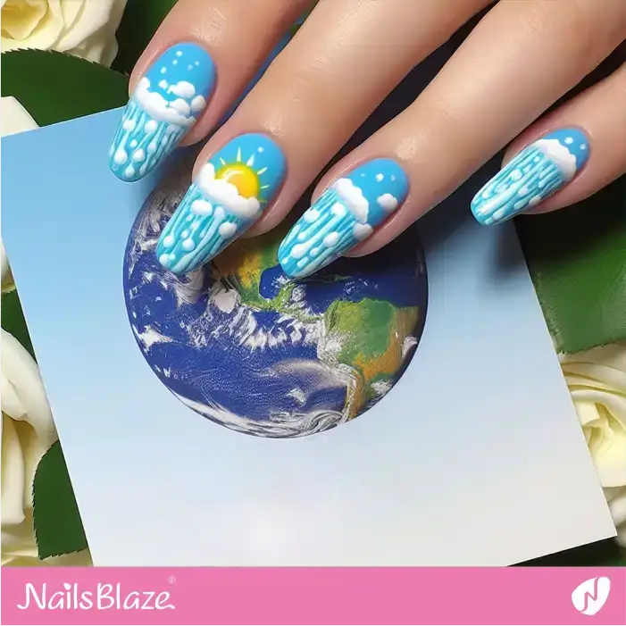 Climate change and Heavy Downpours Nail Design | Climate Crisis Nails - NB3007